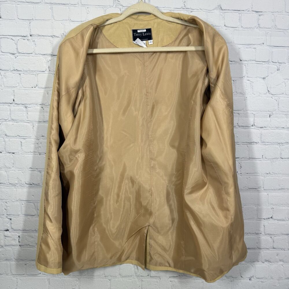 Terry Lewis Silk Linen Blazer Womens 1X Tan Beige Lightweight Oversized Jacket - Picture 6 of 11